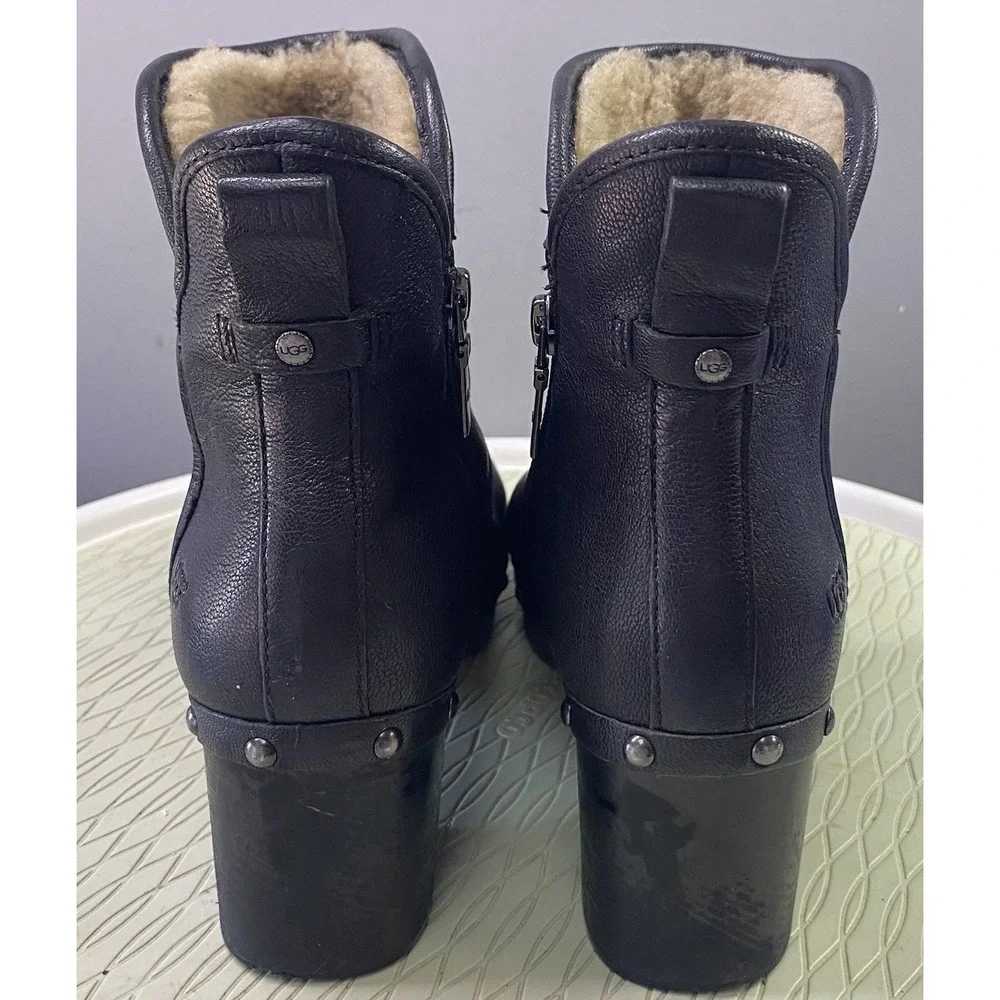 UGG Cam II Womens Black Leather Studded Ankle Riding Boots W/shearling Insoles 9